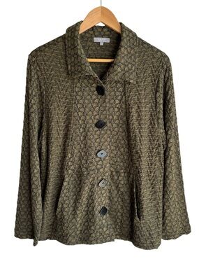 Habitat Stretchy Textured Button Up Shirt Jacket Sz L Green Scrunch Relaxed Fit
